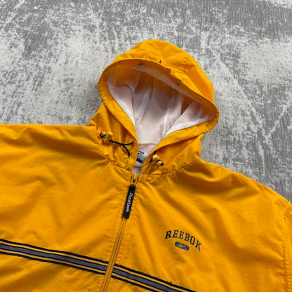 Vintage 00s Reebok Hooded Windbreaker Jacket Yellow (L)