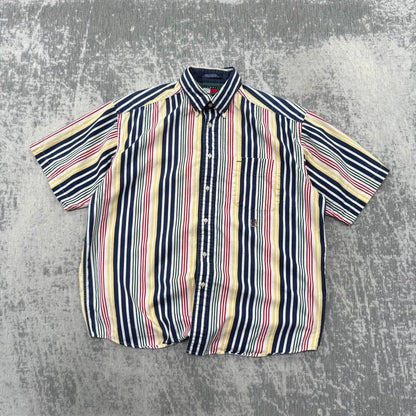Vintage 00s Tommy Hilfiger Striped Short Sleeve Shirt (L)