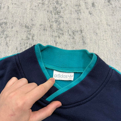 Vintage 90s Adidas RARE Centre Logo Sweatshirt Turquoise / Navy (L)