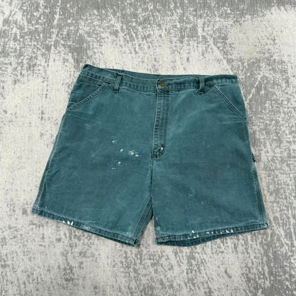 Vintage RARE Carhartt B24HTG Carpenter Jorts Hunter Green (40)