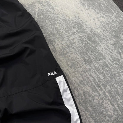 Vintage Y2K Fila Baggy Wide Leg Tracksuit Bottoms Black / White (M)