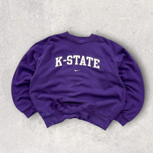 Vintage 00s Nike Centre Swoosh US College Sweatshirt Purple (M)